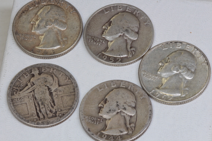 lot 4071 image: 5 silver quarters- 1952-1963