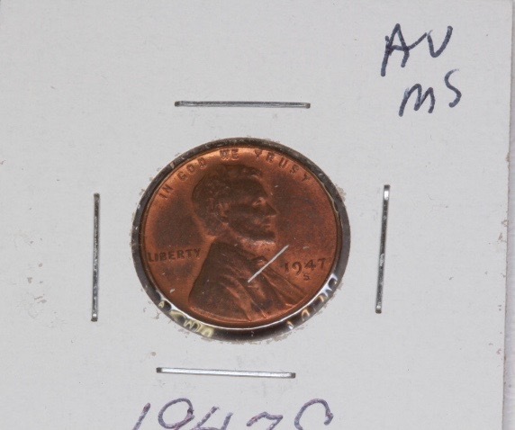 lot 4127 image: 1947 S Wheat Penny, AU MS