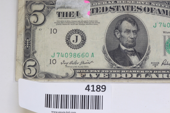 lot 4189 image: 1950 B $5.00