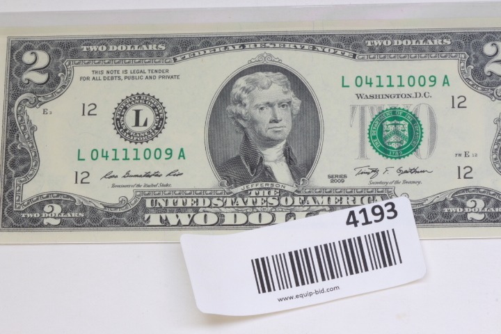 lot 4193 image: 2009 $2.00 bills