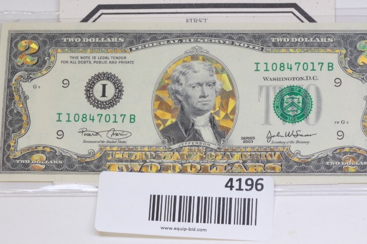 lot 4196 image: 2003 certified $2.00 bill