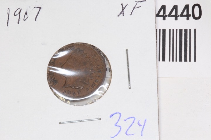 lot 4440 image: 1907 Indian head penny, extra fine