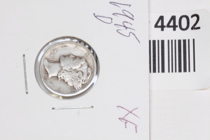lot 4402 image: 1945 D Mercury dime, extra fine