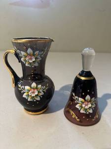 lot 100 image: Vintage Amethyst Glass Pitcher and Bell
