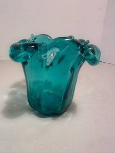 lot 197 image: Murano stretched glass base teal Italy 5��