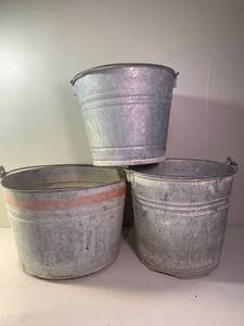 lot 219 image: Three Vintage Galvanized Pails
