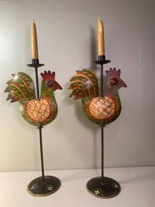 lot 222 image: Pair of Rooster Candle Stands