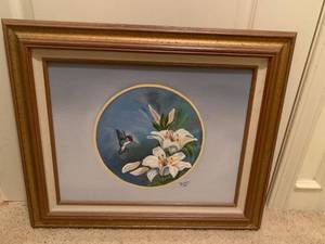 lot 247 image: Ruby Throated Hummingbird and Lillies By Bette Cousineau