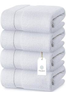 lot 3424 image: White Classic Luxury Bath Towels Set of 4 Large Cotton Ultra Soft Bath Towels Highly Absorbent and Quick Dry  Hotel Towels for Bathroom Luxury, Plush Shower Towels, White