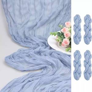 lot 3439 image: 4 Pack 13Ft Cheesecloth Table Runner, Boho Rustic Gauze Dusty Blue Table Runner 35 x 160 in
