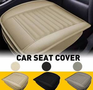 lot 3442 image: Beige Luxury Leather Car Seat Cover Automotive Front Seat Protector Front Bottom Seat Cushion Pad Mat with Storage Pocket Fits 95% of Vehicles