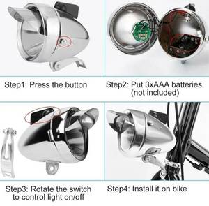 lot 3443 image: LED Battery Bike Light Retro Bicycle Front Head Lamp For Night Riding Waterproof