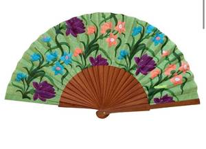 lot 3488 image: Set of 3 Martina Tusitala Barcelona Wood and Cotton Hand Fan Luc�a - 100% Spanish Handcraft - Includes Natural Jute Bag - Hand Made Fashion Accessory