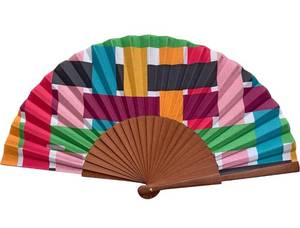 lot 3489 image: Set of 3 Celosia Tusitala Barcelona - Lattice Hand Fan  Handcrafted Spanish Hand Fan  Cotton Fabric and Wood  Includes Protective Jute Cotton Bag  Authentic Gift  23cm - 9��.