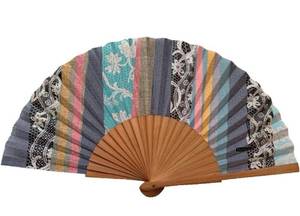 lot 3490 image: Set of 3 Blonda Tusitala Barcelona Wood and Cotton Hand Fan Bambalinas - 23 cm - 100% Spanish Handcraft - Includes Natural Jute Bag - Hand Made Fashion Accessory