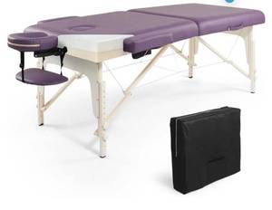 lot 4204 image: CAPHAUS Premium Memory Foam Massage Table, 84 Inch Foldable & Portable Massage Bed, Height Adjustable Spa Bed, Facial Cradle Salon Bed Wooden Legs & Carry Case, 32 Inch Wide, Purple
