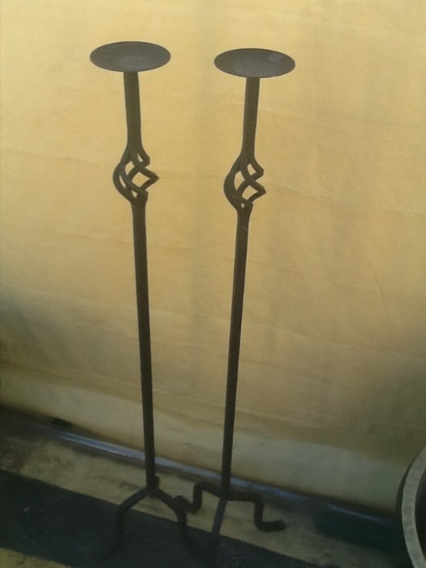 lot 106 image: Two very nice heavy duty 4 foot tall Iron candleholders