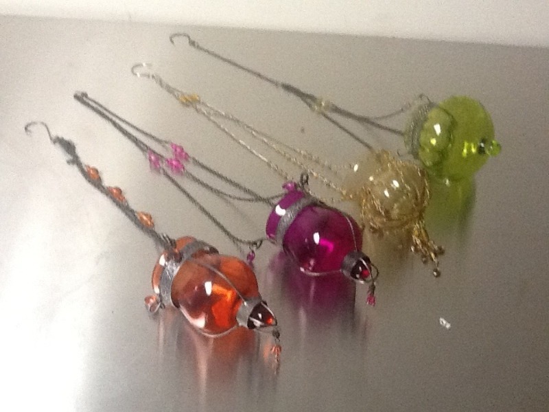 lot 192 image: Set of different hanging colored glass globes decorative very nice great Christmas