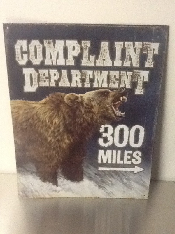 lot 248 image: Metal complaint department sign 16 x 19