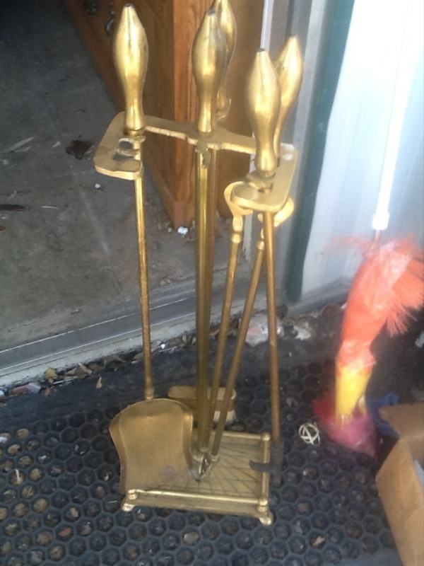 lot 49 image: Brass fireplace irons