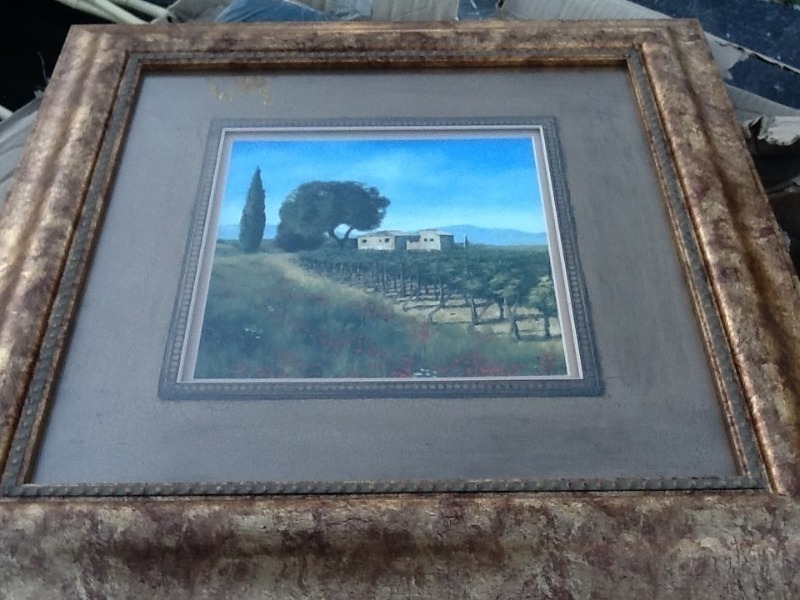 lot 8343 image: Beautiful 2 x 2 framed and double matted picture of Tuscany countryside