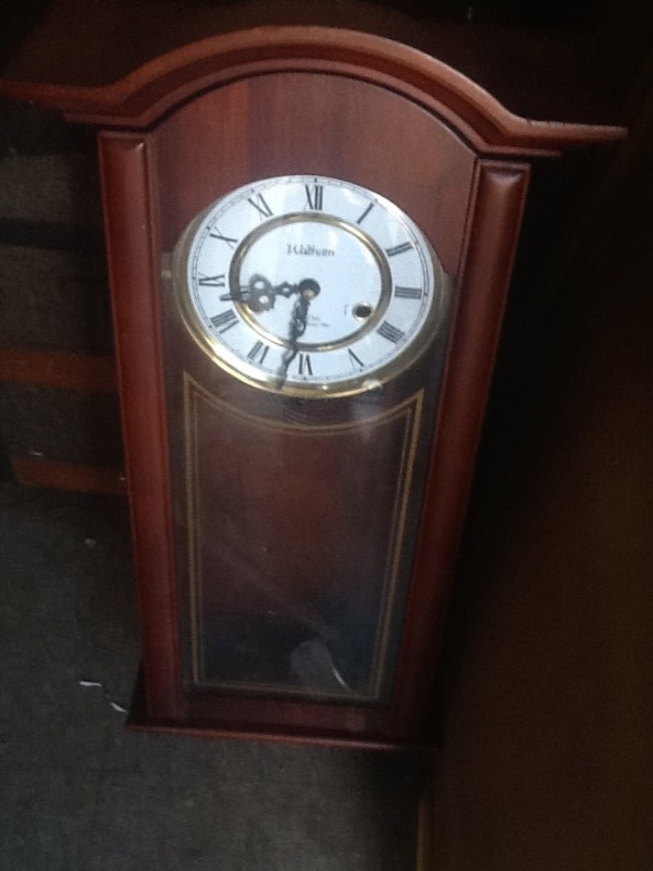lot 5 image: Beautiful 30 inch tall wall clock with key Westminster chime great Christmas gift