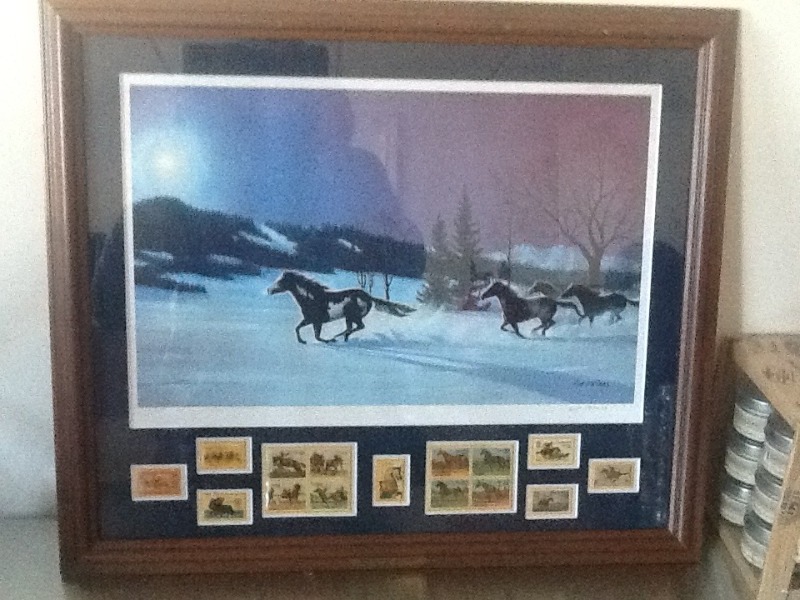 lot 10 image: Beautiful horse picture with postage stamps inlay