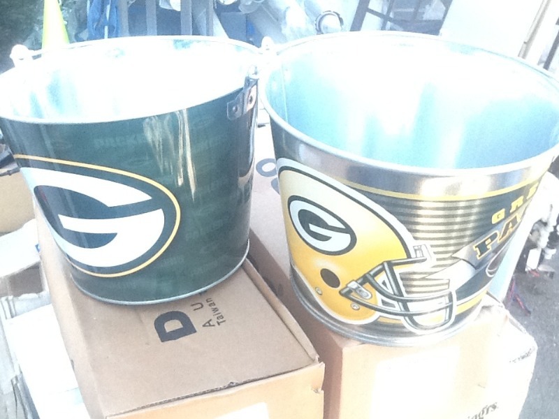 lot 270 image: Two new green bay packers beer buckets or just use for  Decore  for the ultimate Packer fan great Christmas gift