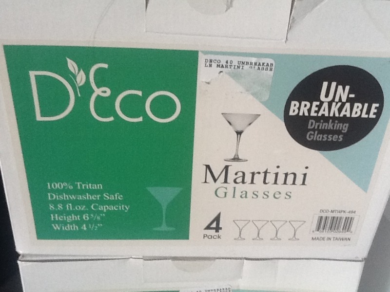 lot 280 image: Two cases of 4 unbreakable martini glasses
