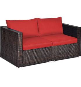 lot 51885 image: Wicker Loveseat 2 Piece, Patio Furniture Couch with Removable Cushions, Rattan Loveseat Sofa for Balcony, Deck, Garden and Poolside