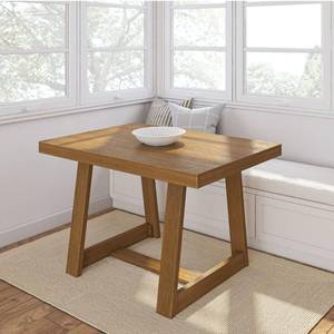 lot 51906 image: PlankBeam 48 Inch Farmhouse Dining Table, Rustic Solid Wood Kitchen Table, Dinner Table for Dining Room, Home Office Furniture, Pecan Wirebrush