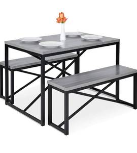 lot 51942 image: Best Choice Products 45.5in 3-Piece Bench Style Dining Furniture Set, 4-Person Space-Saving Dinette for Kitchen, Dining Room w 2 Benches, Table - GrayBlack