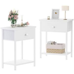 lot 1021 image: KAI-ROAD White Nightstands Set of 2, Small Night Stand with Drawer and Shelf Storage End Table for Bedroom, Dorm, Modern