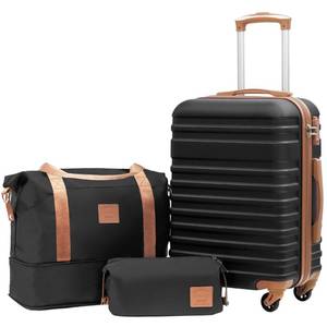 lot 1025 image: Coolife Suitcase Set 3 Piece Luggage Set Carry On Hardside Luggage with TSA Lock Spinner Wheels (Black, 3 piece set (DBTB20))
