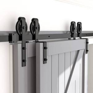 lot 1031 image: SKYSEN 6FT Heavy Duty Sliding Barn Door Hardware Single Track Bypass Double Door Kit Black(Bypass Spoke Wheel-1)