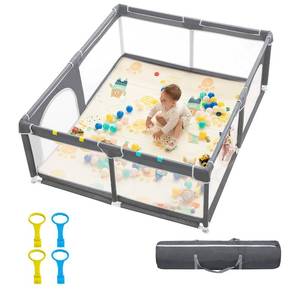 lot 1040 image: dearlomum Baby Playpen,71x59 Extra Large Baby Playard, Playpen for Babies with Gate, 0-6 to 12 Months Baby Activity Center, Sturdy Safety Playpen with Soft Mesh,Playpen for Toddlers(Gray)