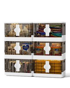 lot 1057 image: FUNLAX Collapsible Storage Bins with Lids, 8.2 Gal Foldable Stackable Storage Bins with Doors and Wheels, Folding Storage Boxes Set 6 Pack for Closet, Bedroom, Laundry, Home Organizer and Storage