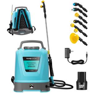 lot 1069 image: VIVOGROW Backpack Battery Powered Sprayer, 2.6-Gallon10L Electric Pump Sprayer with Six Nozzles, Adjustable Shoulder Strap and Spray Wand for Garden, Lawn and Other Cleaning, Blue