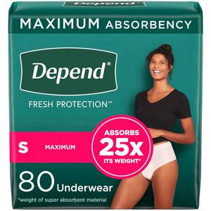 lot 1070 image: Depend Fresh Protection Adult Incontinence & Postpartum Bladder Leak Underwear for Women, Disposable, Maximum, Small, Blush, 80 Count (2 Packs of 40), Packaging May Vary