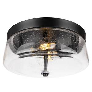 lot 1071 image: Rosient Flush Mount Ceiling Light Fixture, 12 Inch 2-Light Modern Farmhouse Rustic Close to Ceiling Light with Seeded Glass for Bedroom, Entryway, Kitchen, Hallway, ROS62A BK