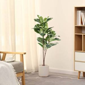 lot 1075 image: FLOWORLD Artificial Rubber Tree Plant 43in Tall Faux Ficus Tree Potted Fake Tropical Decorative House Large Floor Artificial Plants for Home Office Store Room Decor