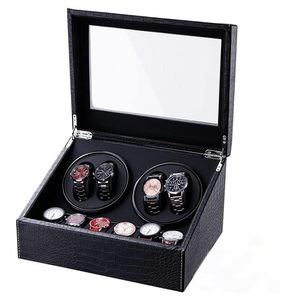 lot 1081 image: LALAHOO Watch Winder for Automatic Watches, Ultra Quiet Motor for 4 Automatic Watches with 6 Watches Storages, PU Leather Crocodile Styling