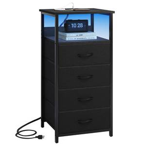 lot 3317 image: Fixwal Night Stand with Charging Station, LED Dresser for Bedroom Tall Nightstand with USB Ports and Outlets, 4 Fabric Storage Drawers with PU Finish, Bed Side Table, Black
