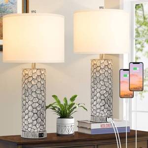 lot 5411 image: Brightever Table Lamp for Living Room - Touch Lamps Set of 2 with Dual USB Charging Ports, 3-Way Dimmable Farmhouse Lamps for Nightstands, Rustic Bedside Lamp for End Tables, 2 A19 LED Bulbs Included - Retail $82.18