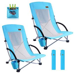 lot 5415 image: Nice C Beach Chair, Beach Chairs for Adults 2 Pack wCooler Compact High Back, Cup Holder & Carry Bag & Heavy Duty Outdoor, Camping, BBQ, Travel, Picnic, Festival (Set of 2 Blue) - Retail $99.02