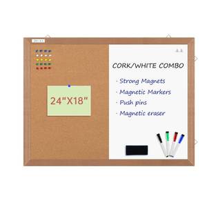 lot 5416 image: Combination Magnetic Whiteboard Cork Bulletin Board, 24 X 18 Combo Dry Erase White Board Cork Pin Board for Wall with Natural Wood Frame