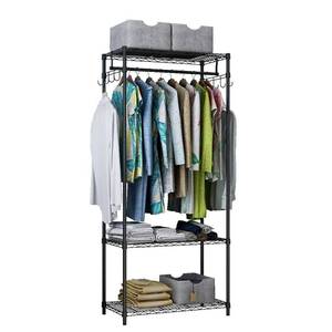lot 5417 image: Xiofio 3 Tiers Heavy Duty Clothing Rack, Metal Garment Rack Coat Rack, Clothes Rack with 2 Side Hooks,Hanging Adjustable Garment Rack for Bedroom Living Room Laundry Room Balcony Garden,Black