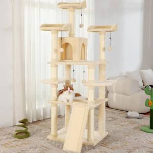 lot 5418 image: KZLAA 54in Cat Tree Cat Tower Condo Furniture Scratch Post with Natural Sisal Rope, Hammock & Cradle for Cats Kittens, Tall Cat Climbing Stand with Plush Perch & Toys Green(N)