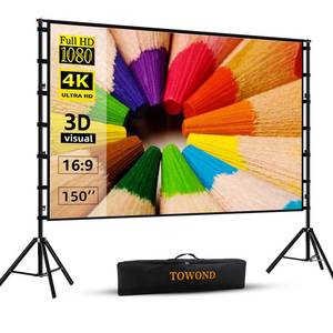 lot 5419 image: Projector Screen and Stand,Towond 150 inch Indoor Outdoor Projection Screen, Portable 169 4K HD Rear Front Movie Screen with Carry Bag Wrinkle-Free Design for Home Theater Backyard Cinema - Retail $119.99