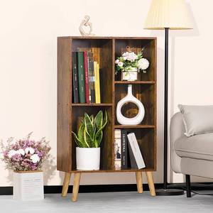 lot 5427 image: LEYAOYAO 5 Cube Small Bookshelf,3 Tier Mid-Century Bookcase with Legs,Wood Bookshelves Storage Organizer Shelf,Narrow Book Shelves,Brown Bookcases